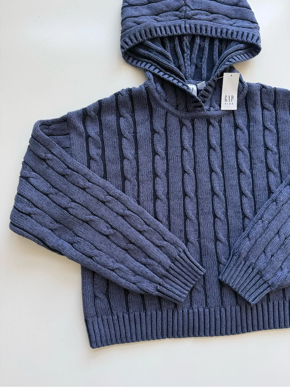 NWT Gap Blue Cable Knit Hooded Sweater Size XL (12)